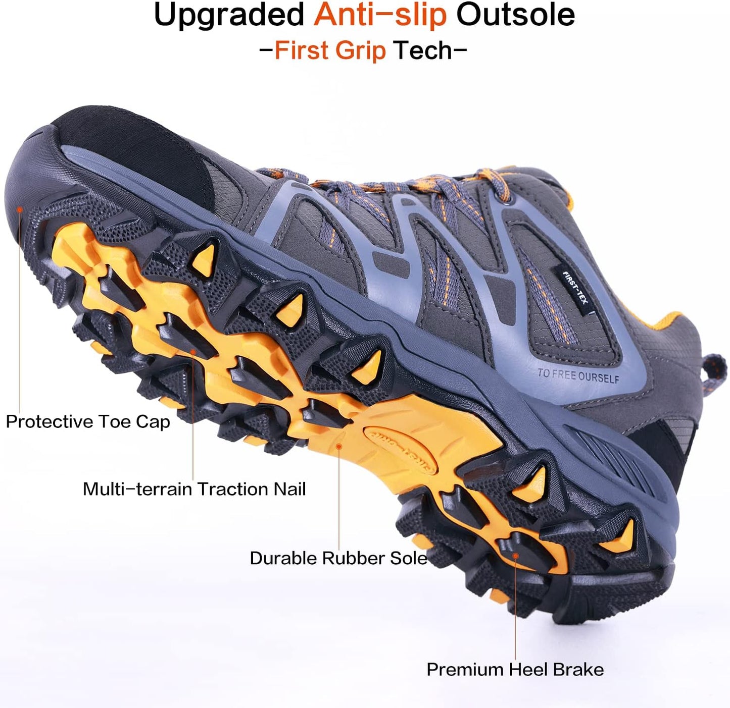 Hiking Shoes Men'S Waterproof Air Circulation Insole Ankle Support Non-Slip Lightweight for Outdoor Trekking Walking