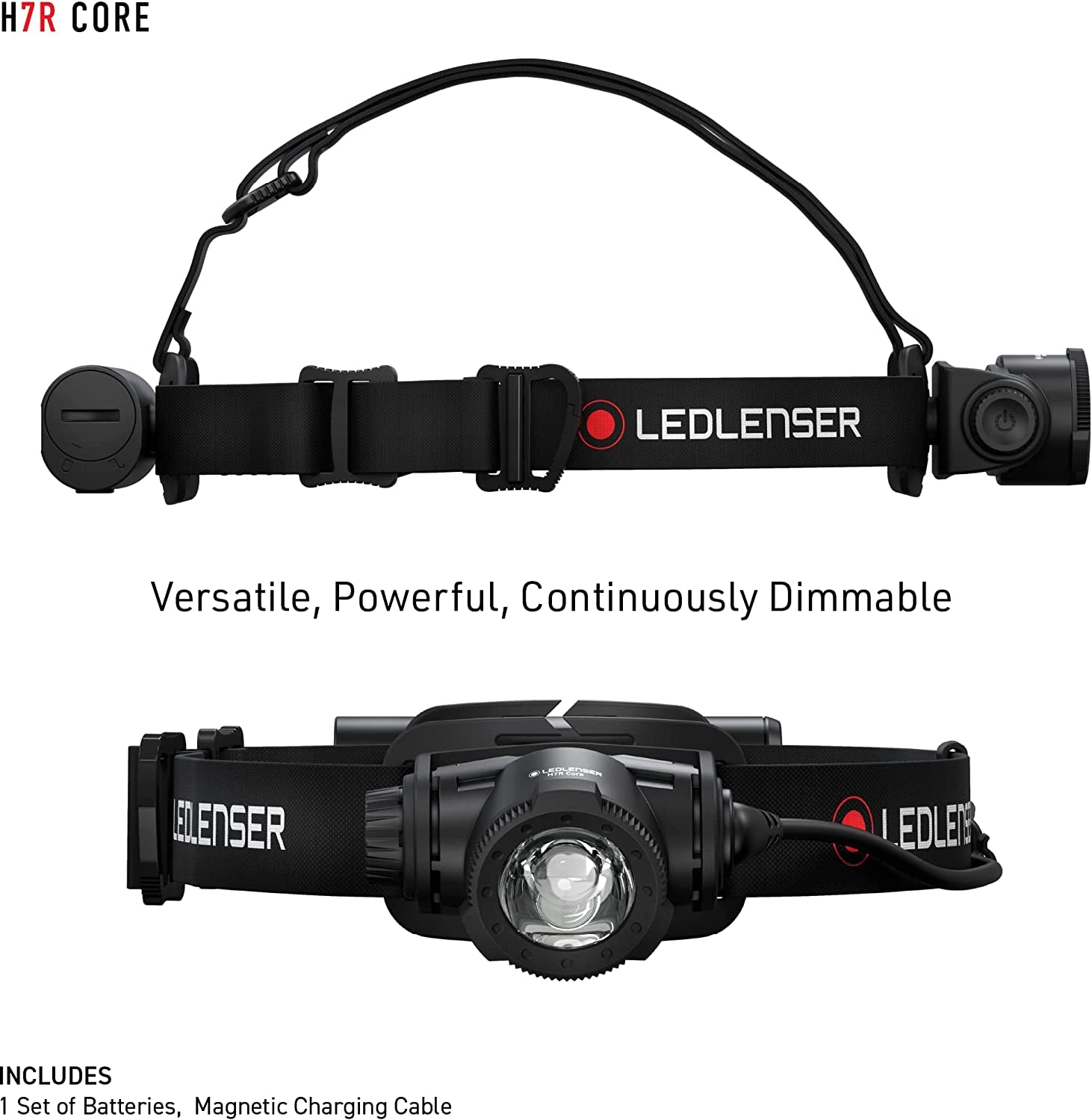 , H7R Core Rechargeable Headlamp, High Power LED, 1000 Lumens, Hands-Free Light for Home, Waterproof, Outdoor, Camping, and Emergency Use, Black