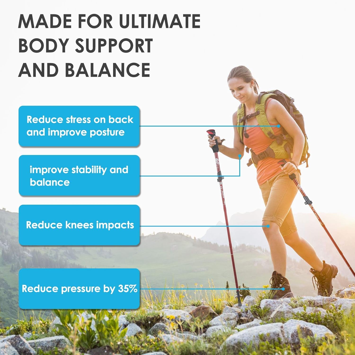 Trekking Poles Collapsible Hiking Poles - Aluminum 7075 Adjustable Hiking Walking Sticks with Quick Locks, Expandable to 53"And Ultralight Poles for Hiking Camping Mountains Walking（Set of 2）