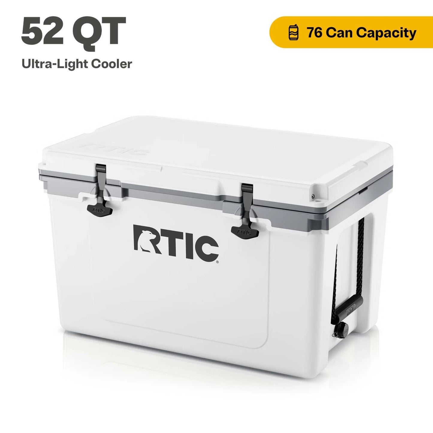 52 QT Ultra-Light Hard-Sided Ice Chest Cooler, Fits 76 Cans, White & Grey