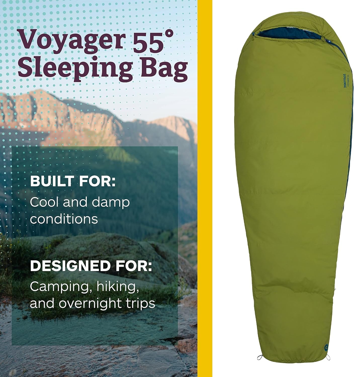 Voyager 45° or 55° Mummy Sleeping Bags, Synthetic Spirafil Insulation for Camping & Backpacking