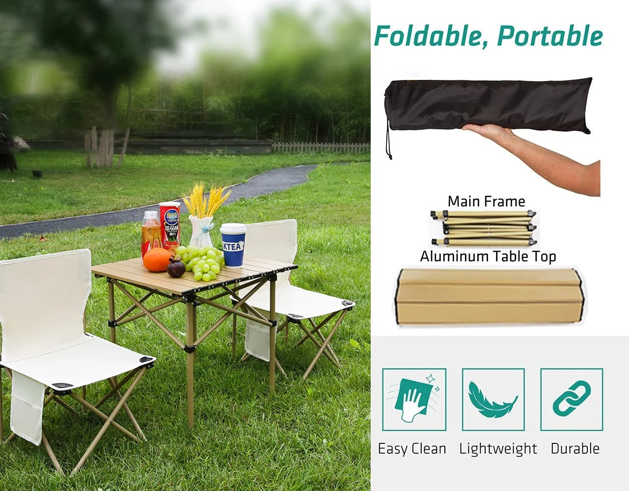 Folding Camping Table, Beach Table for Sand, Foldable Side Table, Foldable Portable Camping Table, Folding Camp Table Aluminum Foldable Camping Table for Outdoor Cooking Picnic Grilling