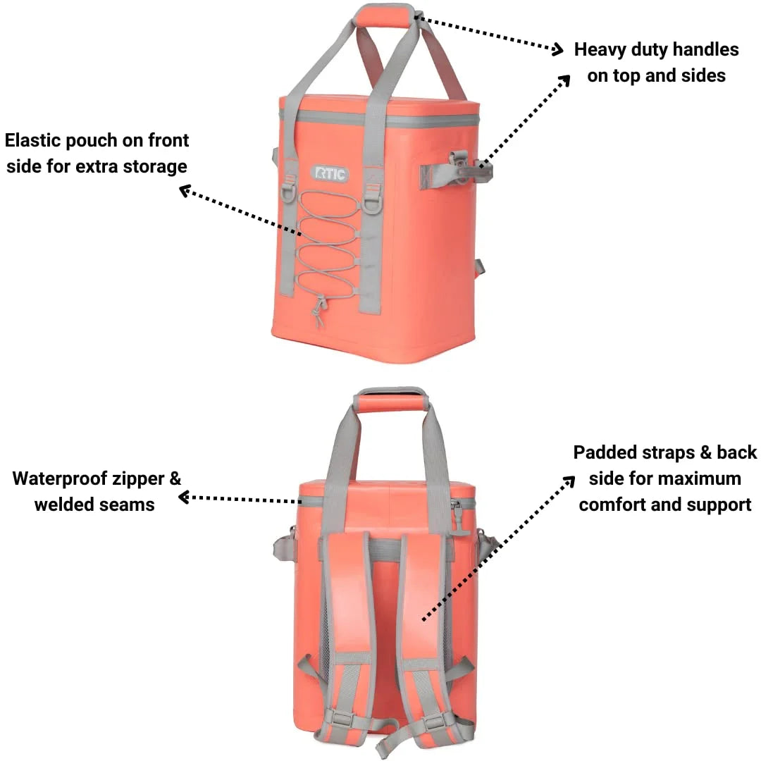 24 Can Backpack Cooler, Leakproof Ice Chest Cooler with Waterproof Zipper, Coral