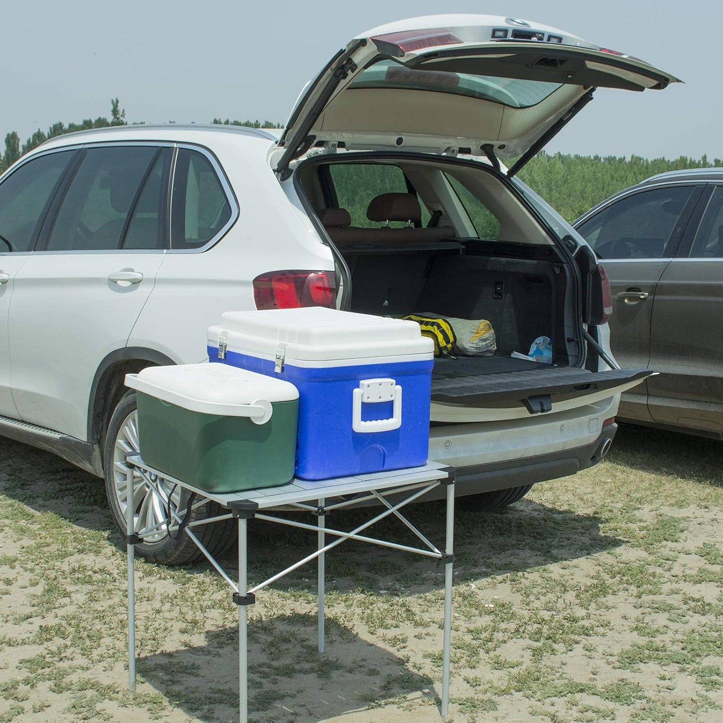 Lightweight Stable Alu. Folding Square Table Roll up Top with Carry Bag for Camping Picnic Backyards BBQ Camp Kitchen (Silver, L)