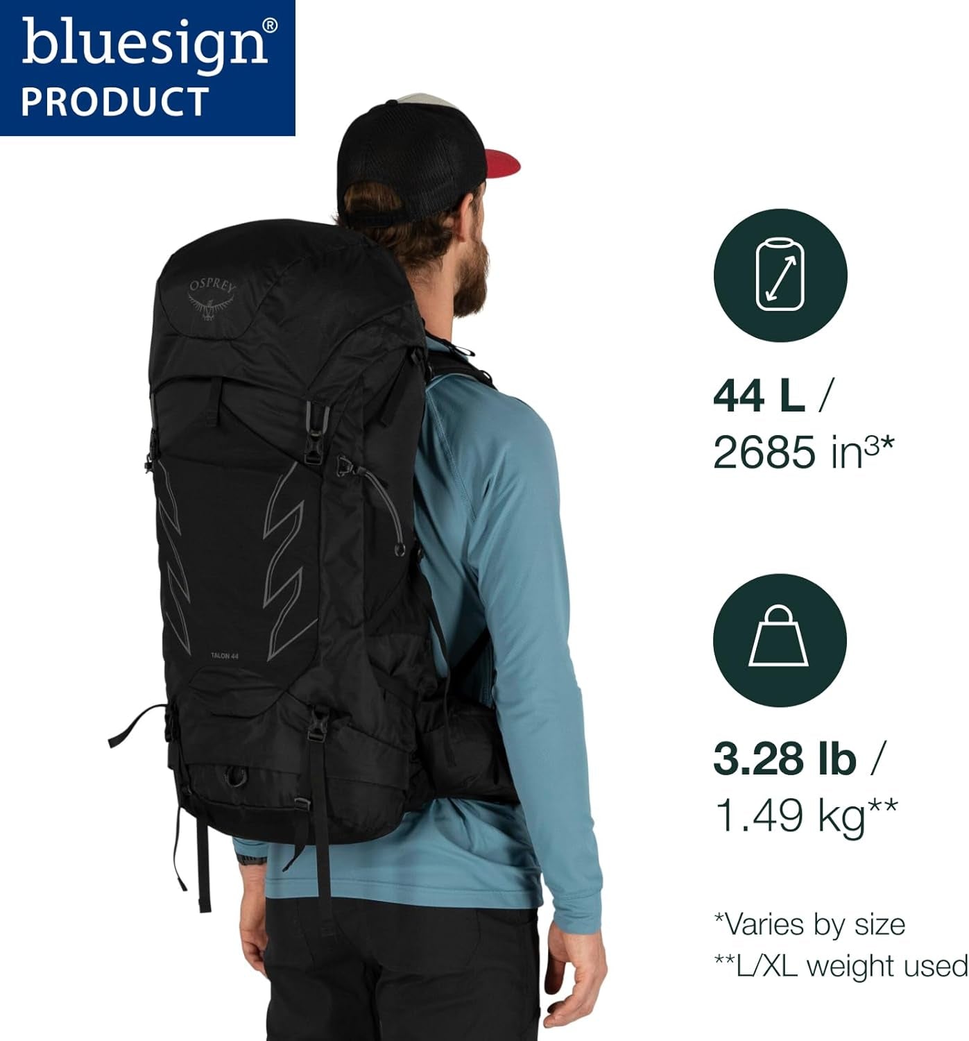 Talon 44L Men'S Hiking Backpack with Hipbelt, Ceramic Blue, L/XL