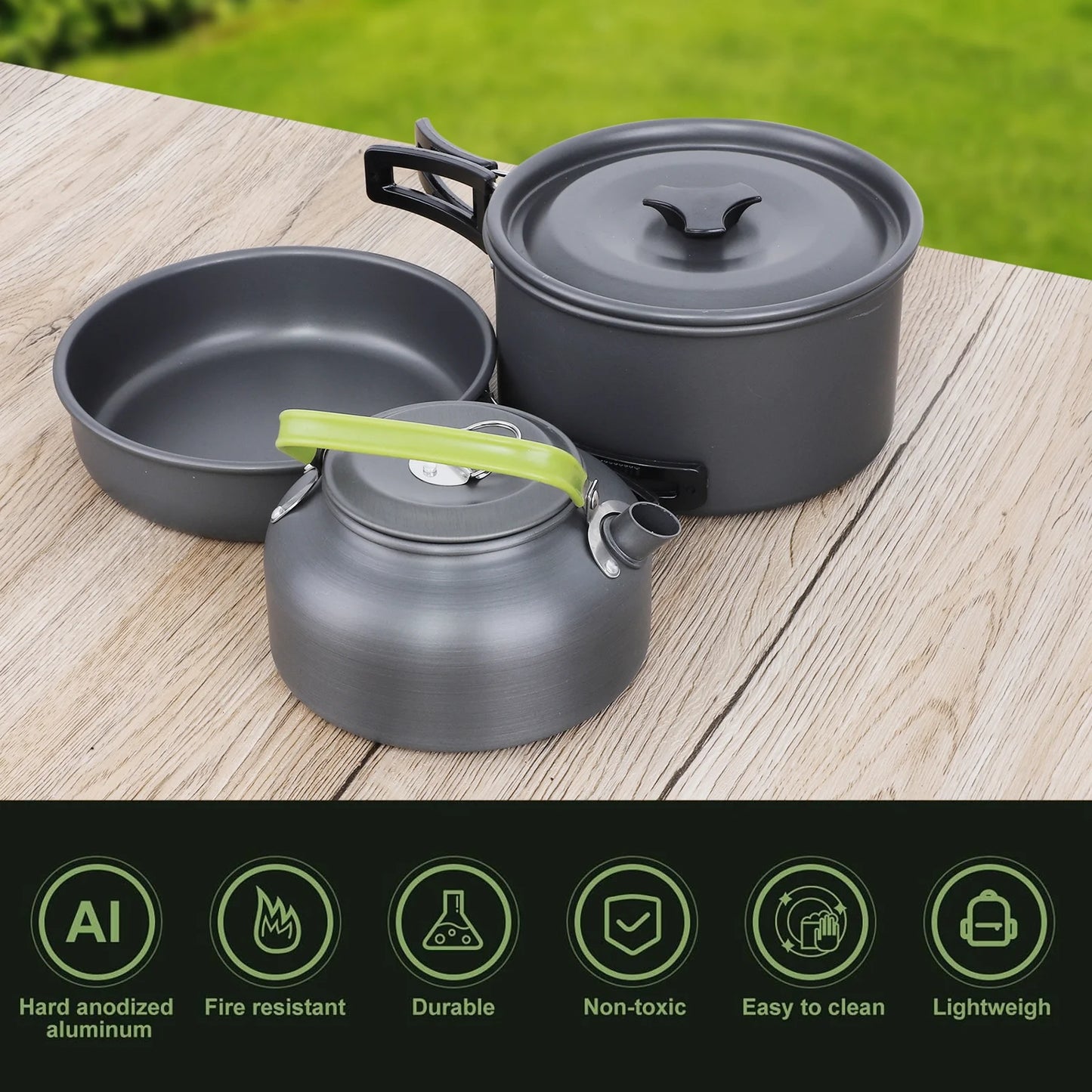 3Pcs Camping Cookware Non-Stick Camping Cooking Set Lightweight Camping Pots and Pans Set for Backpacking Outdoor Hiking Picnic