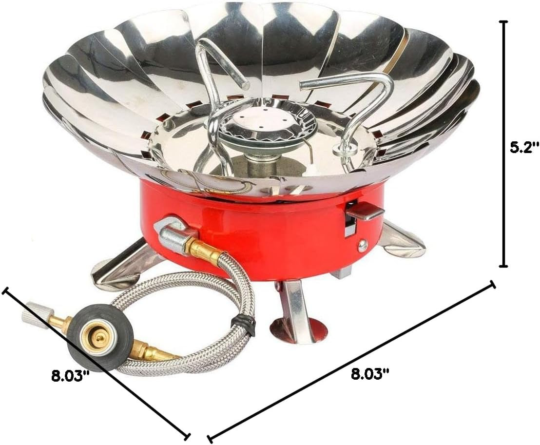 Portable Camping Gas Stove,  Windproof Backpacking Butane &Propane Stove Lightweight Camping Cooking Burner with Piezo Ignition and Adjustable Valve for Outdoor Camping Hiking