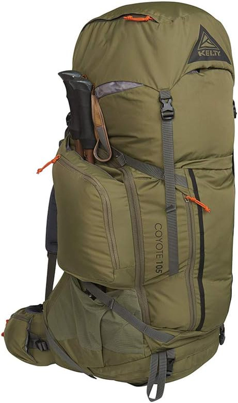 Coyote 60-105 Liter Internal Frame Backpack - Hiking, Backpacking, Travel, Hydration Compatible, Fully Adjustable (105L / Dark Olive)