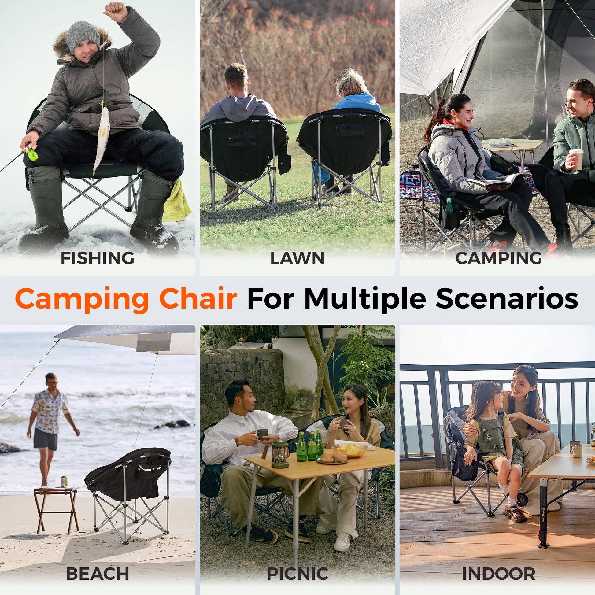 Camping Chairs Clearance Oversized Saucer round Chair for Adults Folding Sofa Chair Support 300Lbs Blue