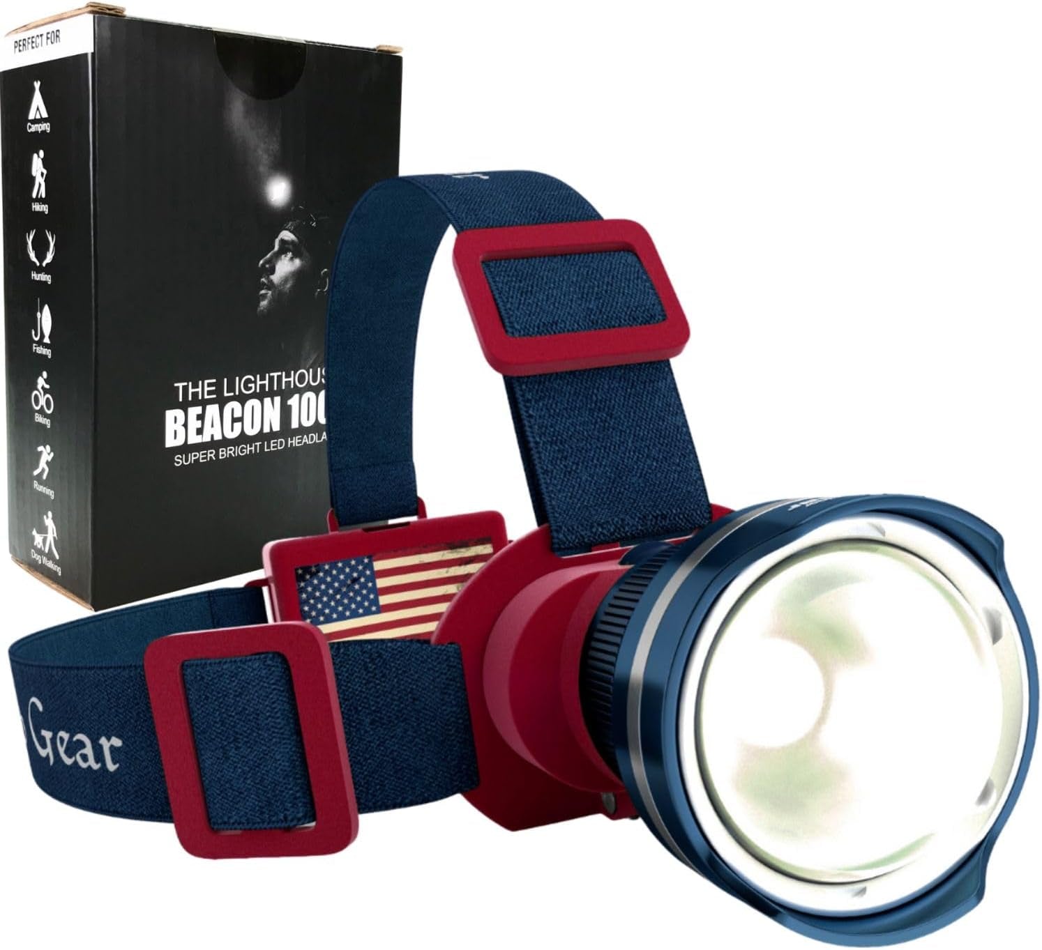 LED Headlamp Flashlight [3-AA Batteries Included] Patriotic American Flag Super Bright LED Head Lamp for Hiking, Camping and Emergencies. Brightest Spotlight Headlight