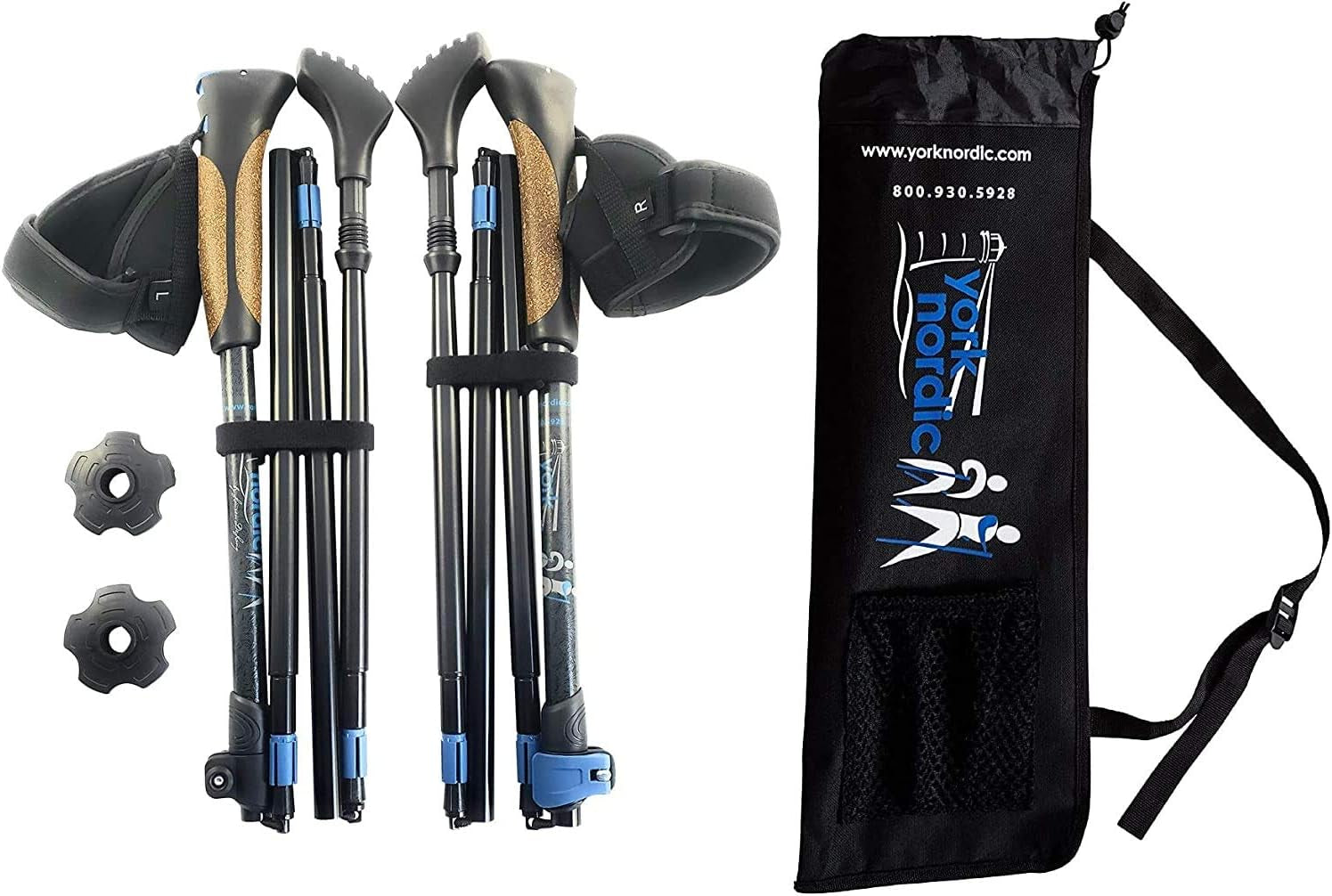 Ultralight Folding Walking Poles - Travel Ready - with Rubber Feet, Baskets, and Bag