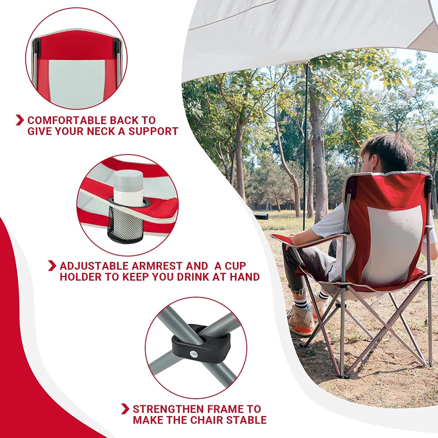 Folding Camping Chairs Portable Beach Chair Light Weight Camp Chairs (RED/GREY)