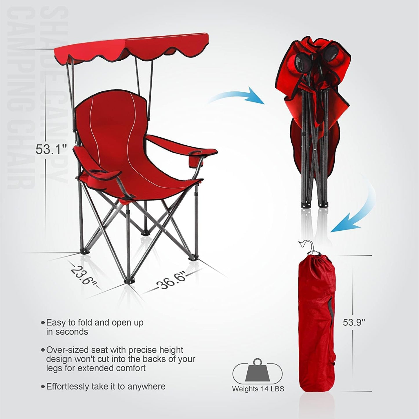 Camp Chairs with Shade Canopy Chair Folding Camping Recliner Support 350 LBS