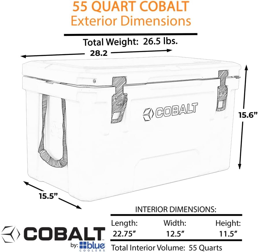 Cobalt 55 Quart Roto Molded Super Ice Cooler | Large Ice Chest Holds Ice up to 3 Days |