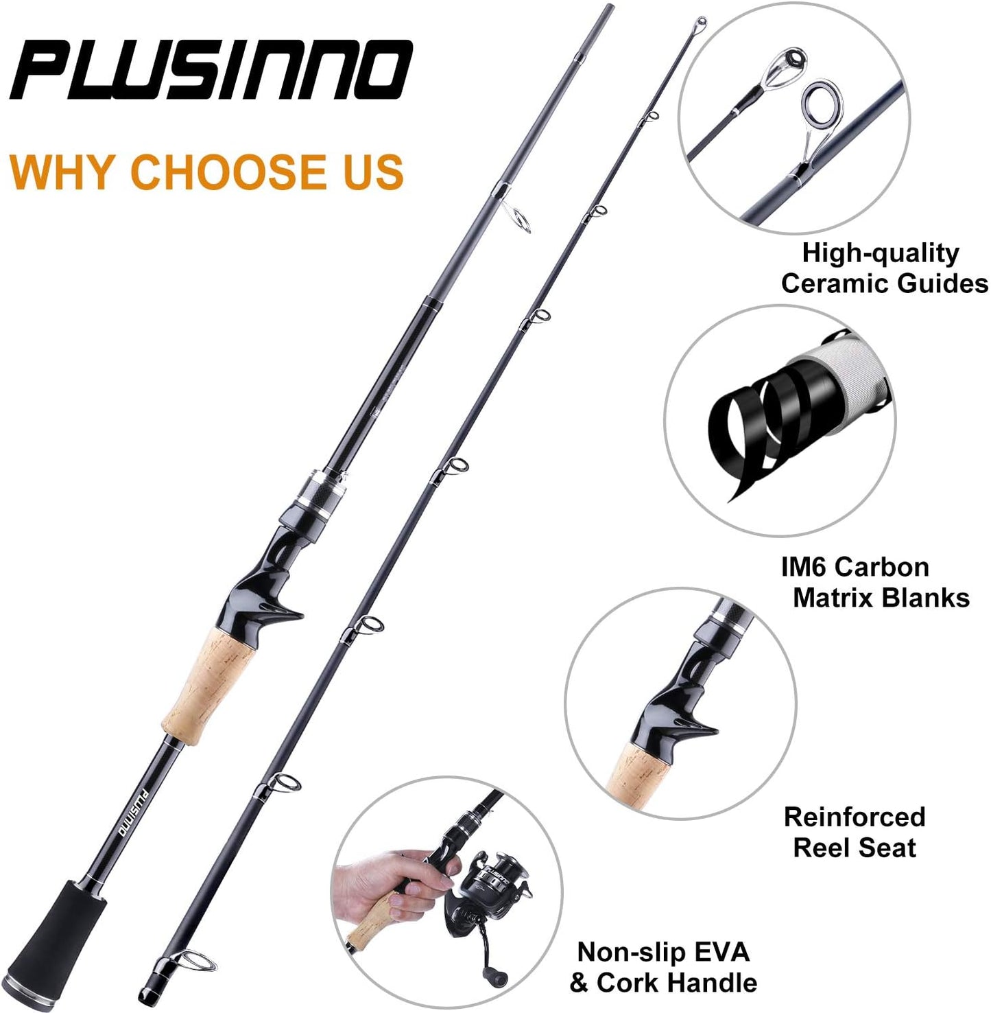 Elite Hunter 7FT Fishing Rod, IM 6 Graphite Spinning Rod and Casting Rod, Stainless Steel Guides with Sic Inserts (7Ft-Spinning Rod-M Power-Ms（Golden）)…