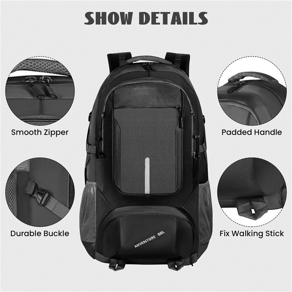 60L Bag, Hiking Backpacks for Adults, Travel Backpack, Climbing Hiking Bag, Black