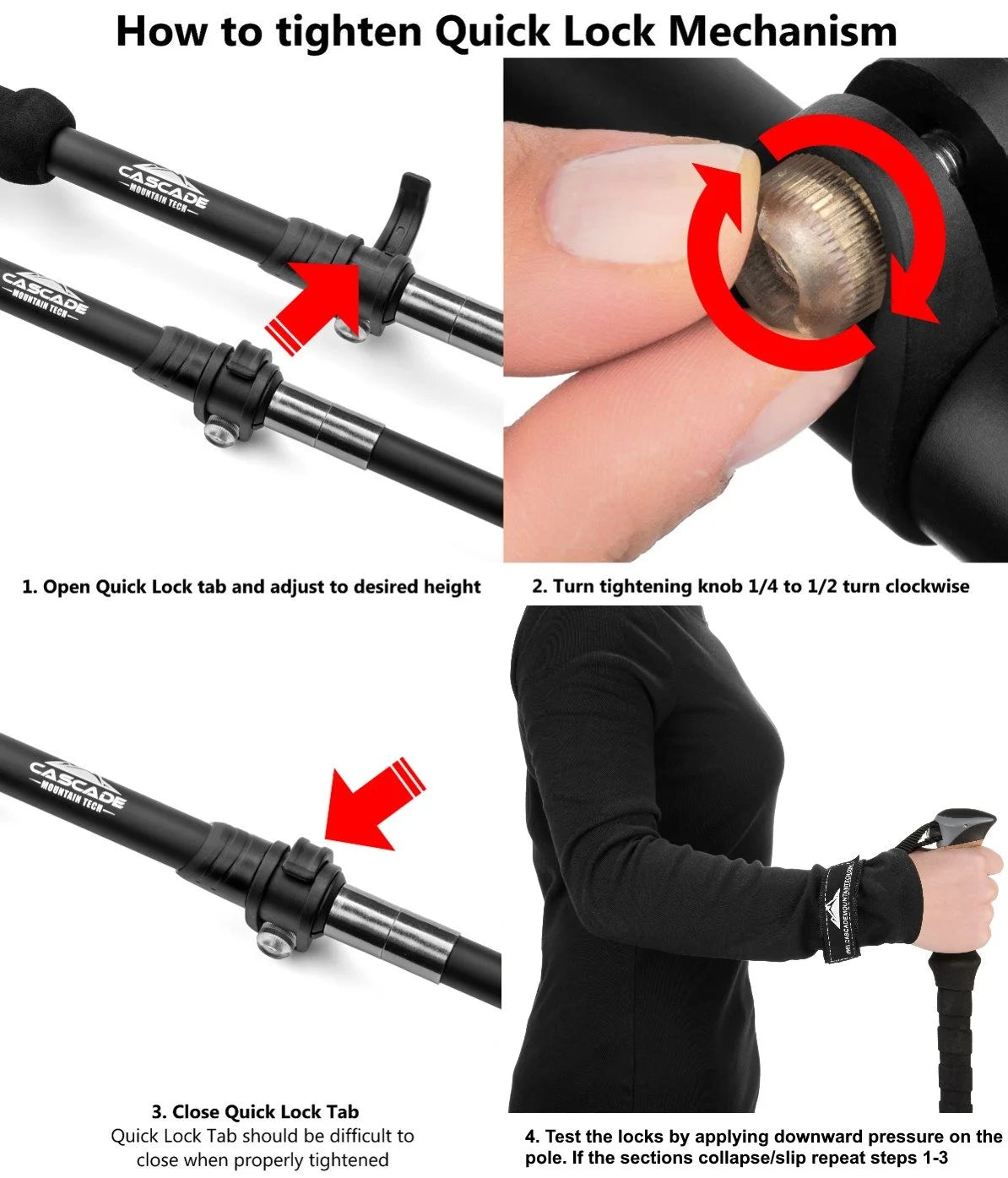 Carbon Fiber Quick Lock Cork Grip Trekking Poles - Length 26" to 54"