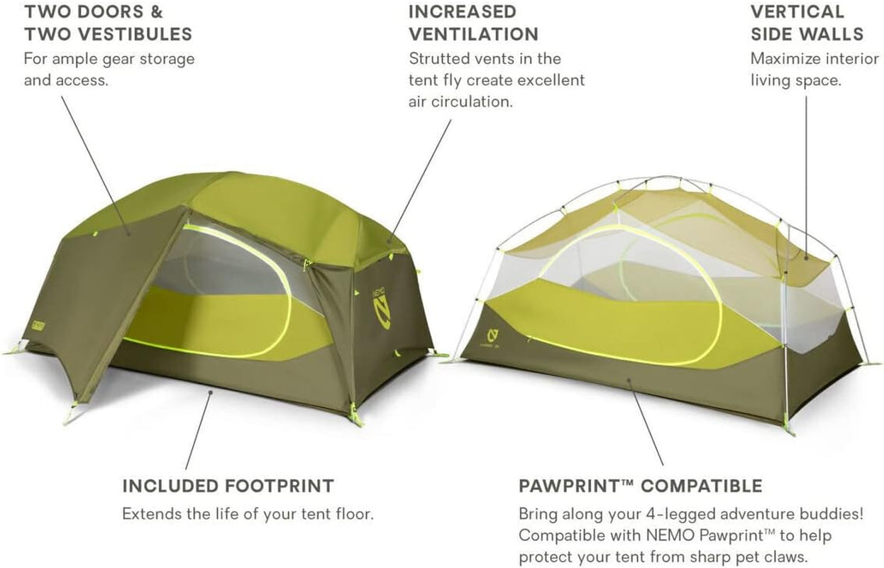 NEMO Aurora 2P Tent (Green Nova) & Footprint