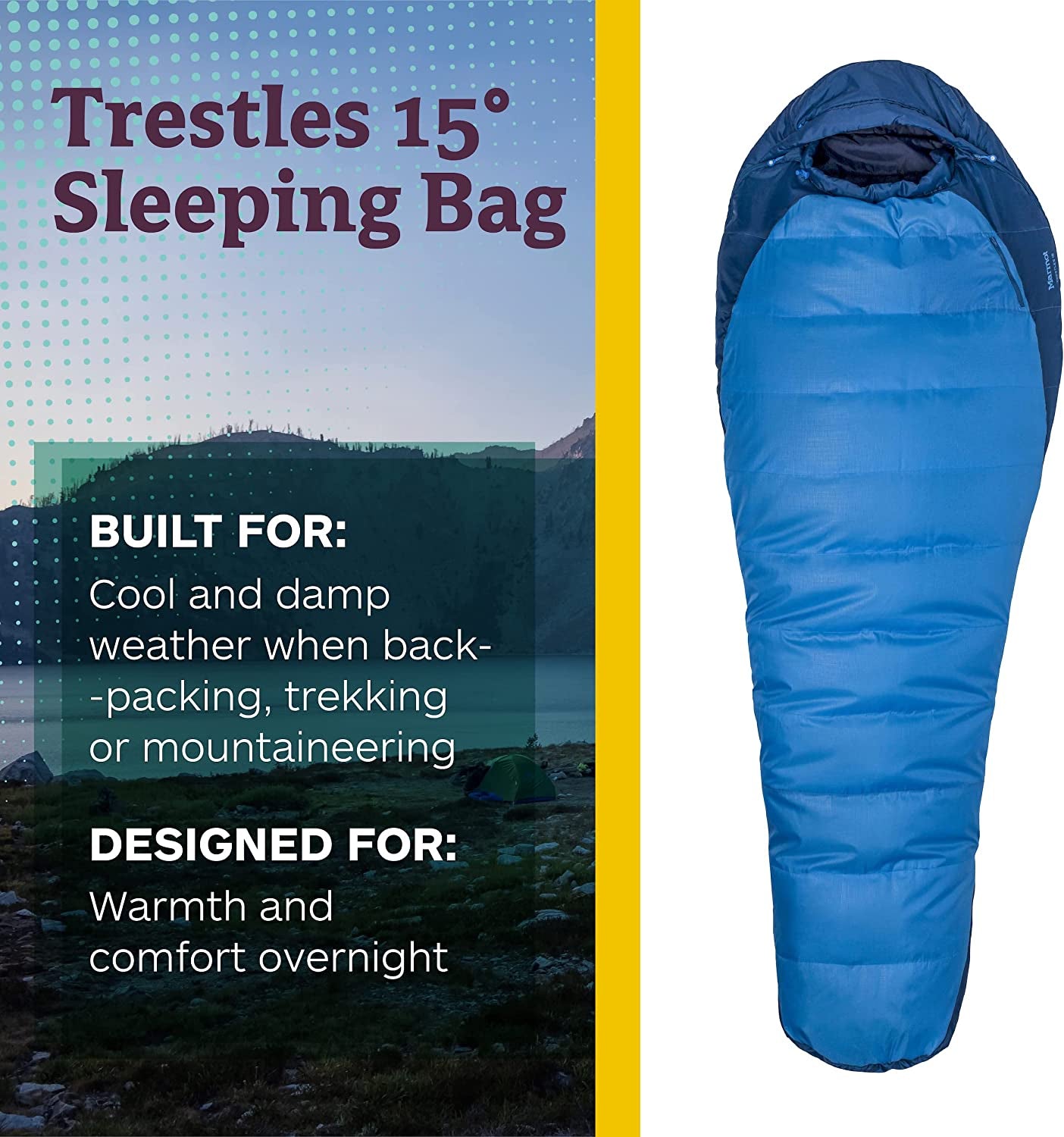 Men'S Trestles 15° Sleeping Bag | Insulated, Water-Resistant, Left-Zip, Cobalt Blue/Blue Night