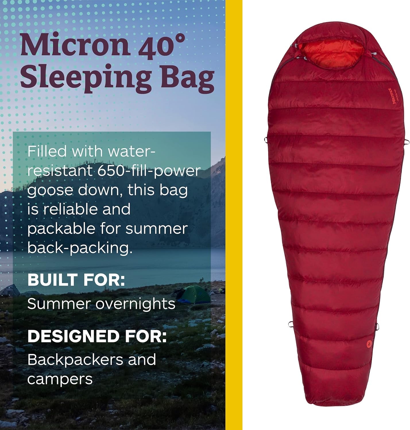 Micron 40 Sleeping Bag | Water-Resistent, Packable, Breathable, Sienna Red/Tomato, Regular