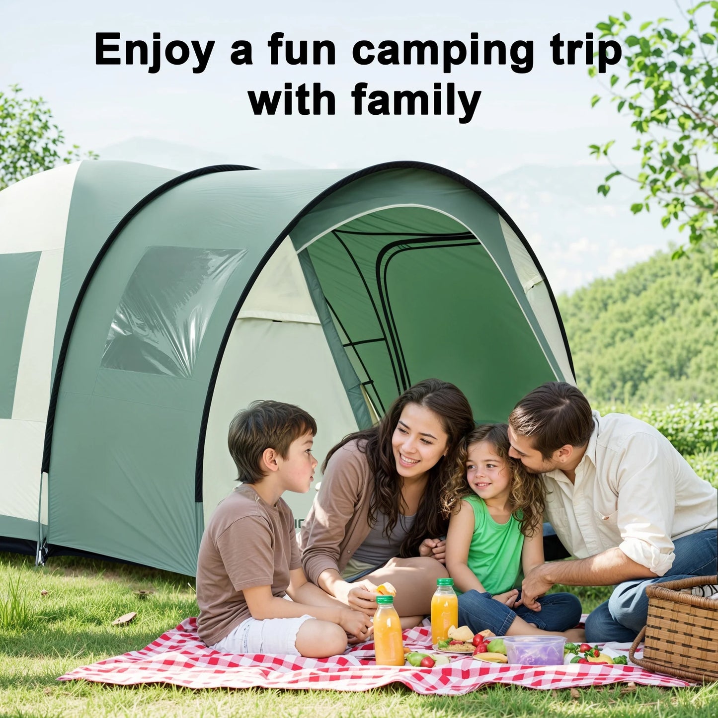 10-12 Person Tent, Family  with 2 Rooms, 4 Doors, Carry Bag, Water-Resistant, Easy up Tents for Camping/Traveling/Family Gathering/Hiking