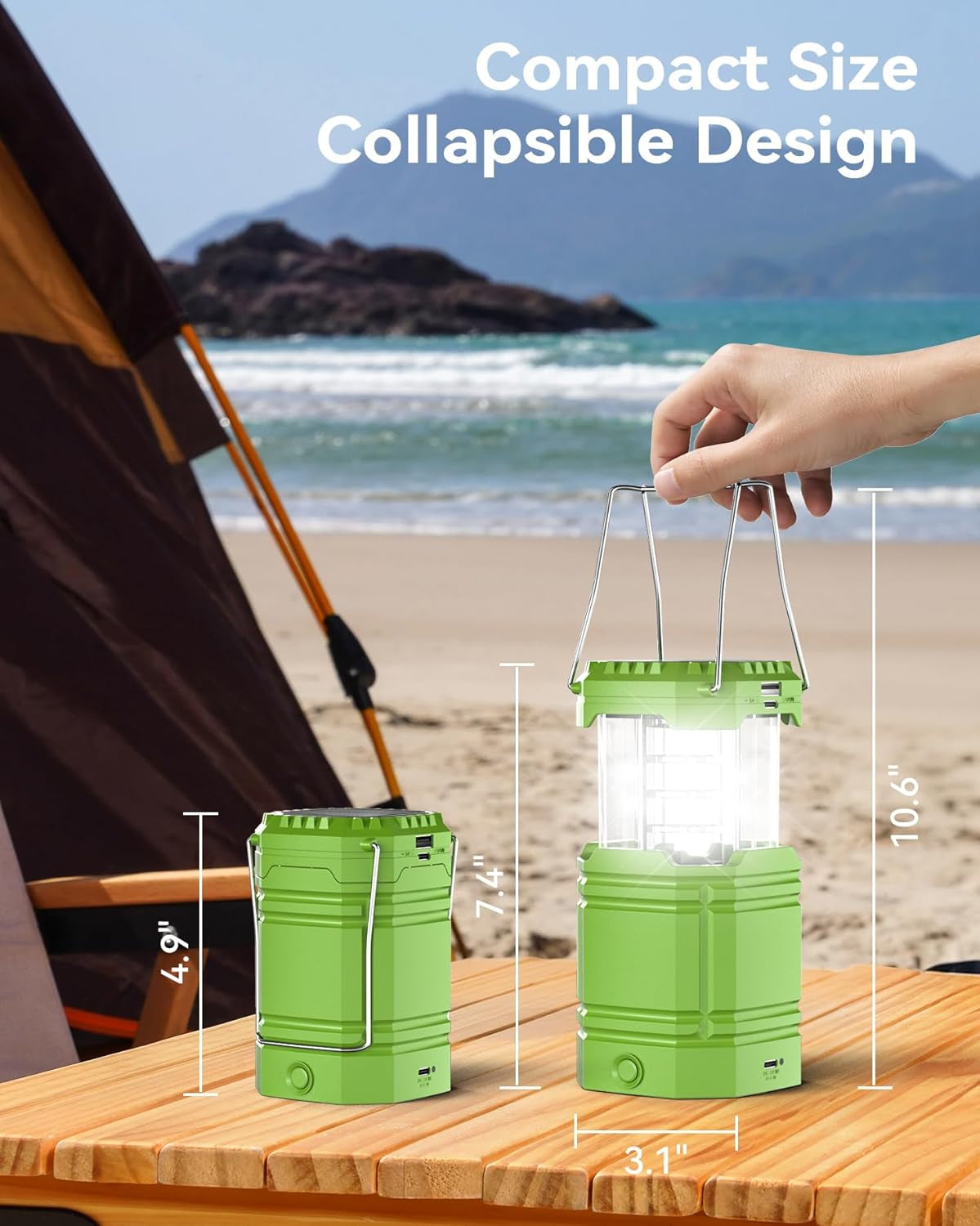 LED Lanterns for Power Outages, Hand Crank & Solar Powered Camping Lantern Flashlight, Collapsible Lanterns with USB Input & Output Port,Waterproof