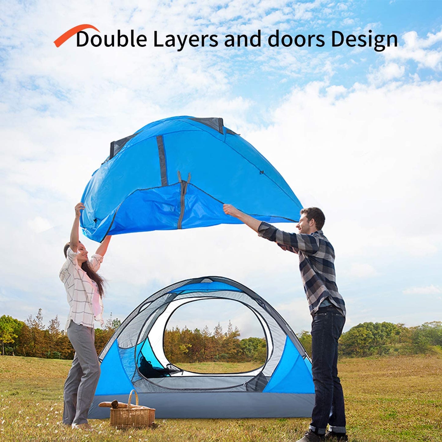 2/4 Person Camping Tent Lightweight Backpacking Tent Waterproof Windproof Two Doors Easy Setup Double Layer Outdoor Tents for Family Camping Hunting Hiking Mountaineering Travel