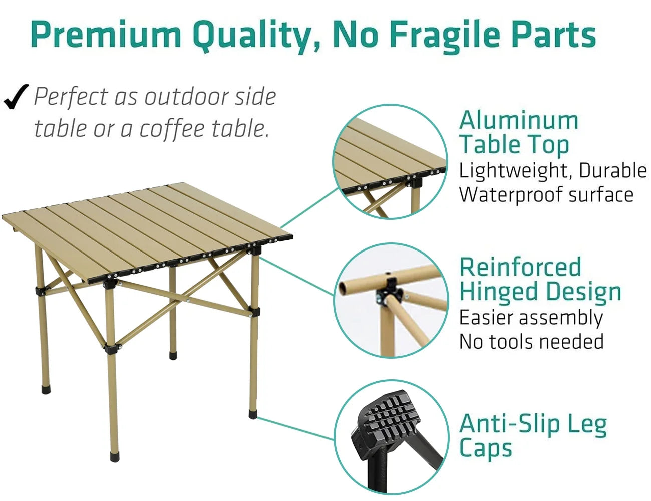 Folding Camping Table, Beach Table for Sand, Foldable Side Table, Foldable Portable Camping Table, Folding Camp Table Aluminum Foldable Camping Table for Outdoor Cooking Picnic Grilling