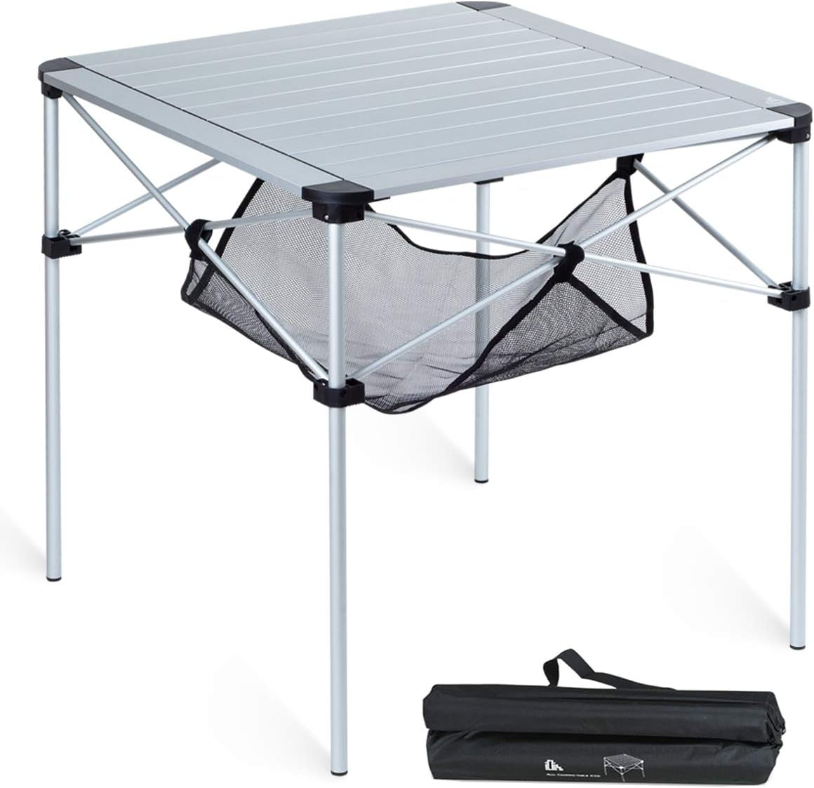 Lightweight Stable Alu. Folding Square Table Roll up Top with Carry Bag for Camping Picnic Backyards BBQ Camp Kitchen (Silver, L)