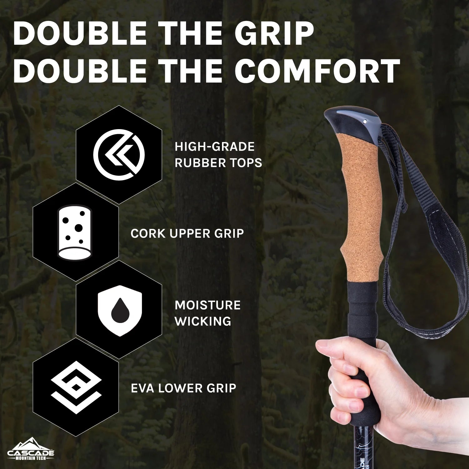 Aircraft-Grade Aluminum Quick Lock Trekking Poles with Cork Grip