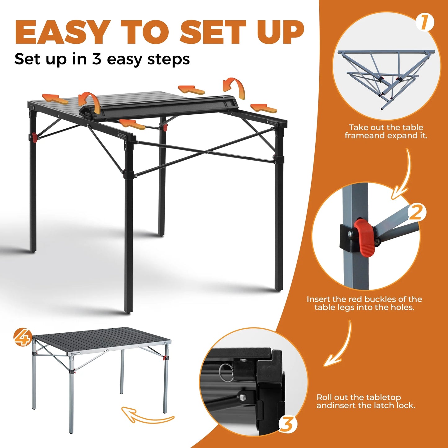 Folding Camping Table Clearance Aluminum Roll up Table for 4-6 Person Outdoor Indoor 42.1" × 27.6 " Silver