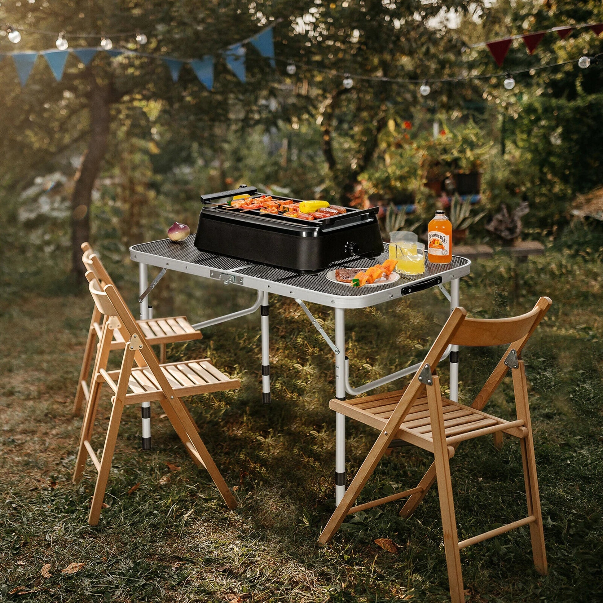 Folding Grill Table for Camping Lightweight Aluminum Metal Grill Stand Table